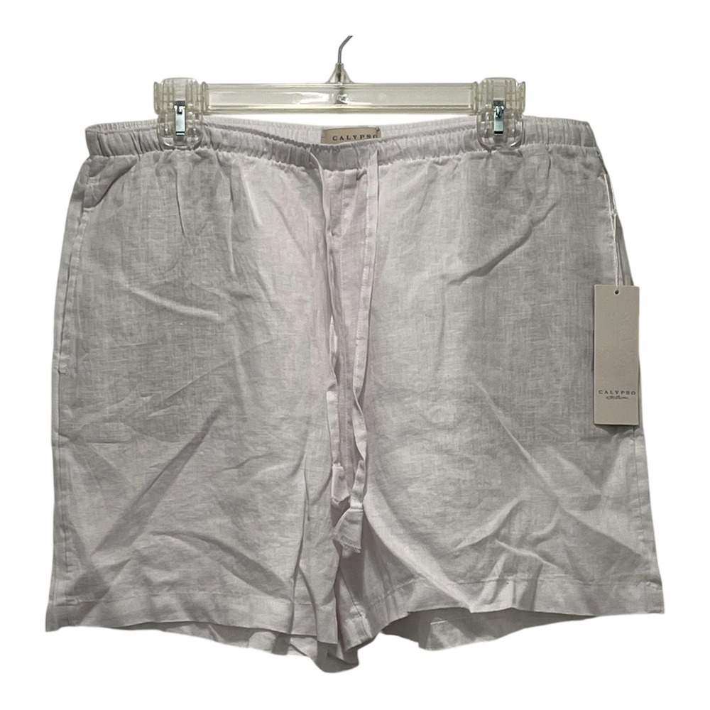 Calypso St Barth NEW Linen Shorts Women L White Embroidered Seashell Drawstring